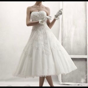 Oleg Cassini tea length wedding dress white
